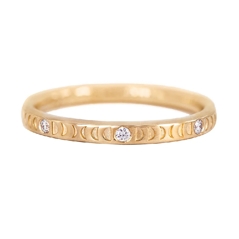 Two - Tone Gold and Silver Wedding Bands with a Twist Design for a Contemporary and Eye - Catching StyleMoon Phase Ring with Full Moon Diamonds - Thin