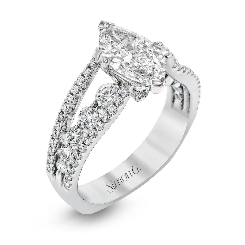 Cushion - Cut Halo Engagement Rings with a Platinum Band and Micro - Pave DetailsMarquise-Cut Split-Shank Engagement Ring In 18k Gold With Diamonds