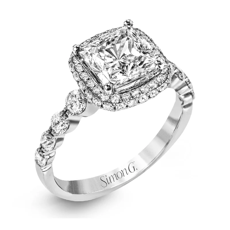 Cushion - Cut Halo Engagement Rings with a Platinum Band and Micro - Pave DetailsPrincess-Cut Double-Halo Engagement Ring In 18k Gold With Diamonds