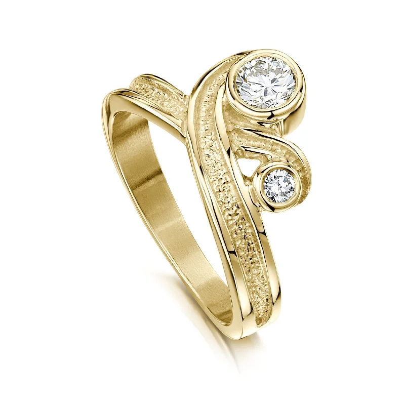 Marquise Cut Engagement Rings with a Channel - Set Diamond BandNew Wave Double Diamond Dress Ring in 9ct Yellow Gold