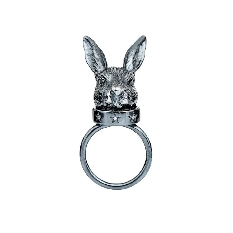 Alexandrite Gemstone Rings in Platinum with a Hidden Halo for a Rare and Luxurious PieceThe Big Moon Rabbit Silver Ring w. Diamonds