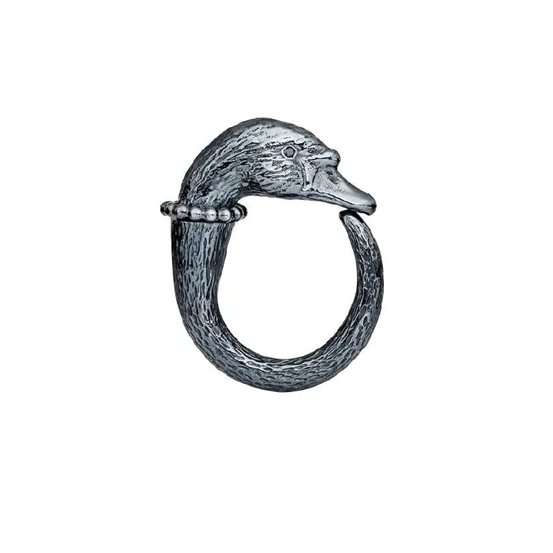 Agate Gemstone Rings in Sterling Silver with a Mosaic - Inspired Inlay for a Bohemian StyleThe Swan Silver Ring w. Diamonds