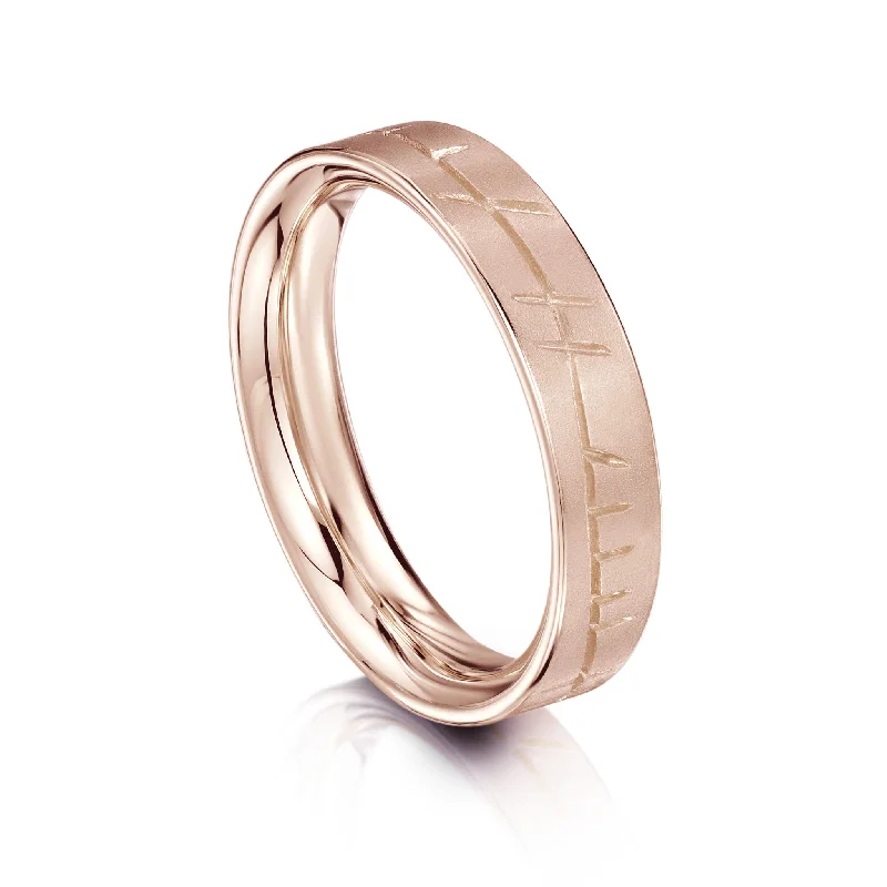 Men's Tungsten Carbide Wedding Bands with a Matte Finish and Grooved Details for a Modern and Durable OptionOgham Flat Court Ring in 9ct Rose Gold