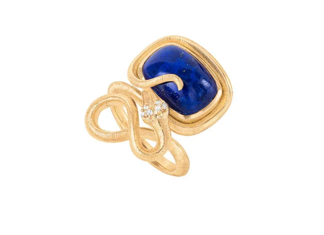 Alexandrite Gemstone Rings in Platinum with a Hidden Halo for a Rare and Luxurious PieceSnakes Petite 18K Gold Ring w. Diamonds & Lapis