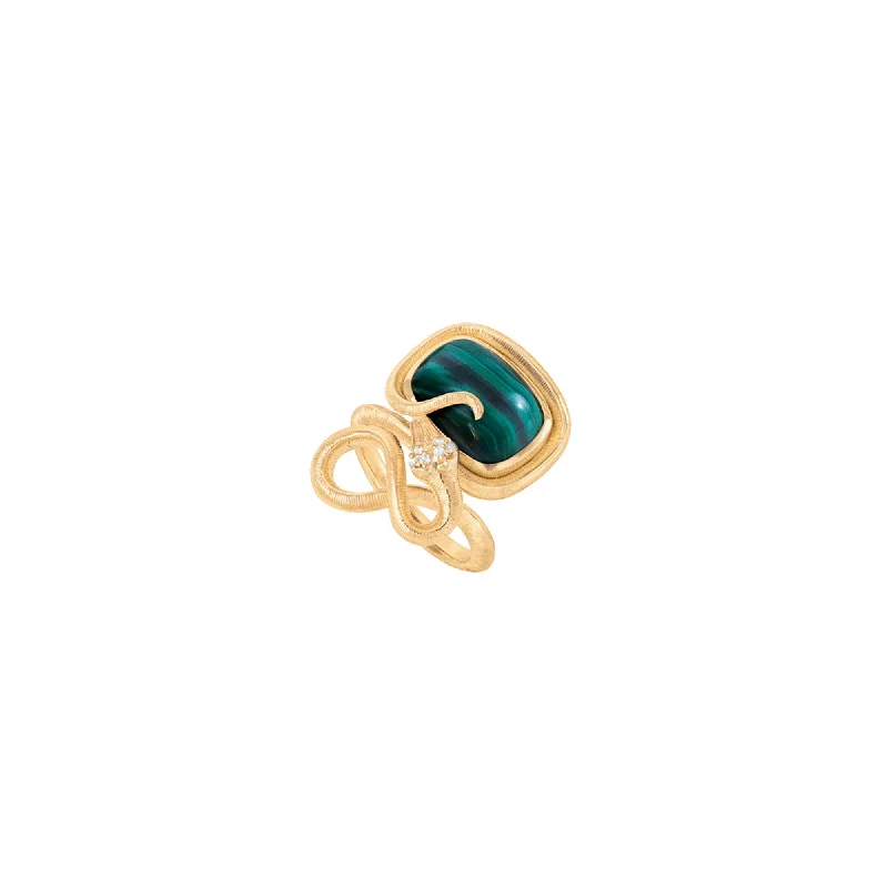 Agate Gemstone Rings in Sterling Silver with a Mosaic - Inspired Inlay for a Bohemian StyleSnakes Petite 18K Gold Ring w. Diamonds & Malachite