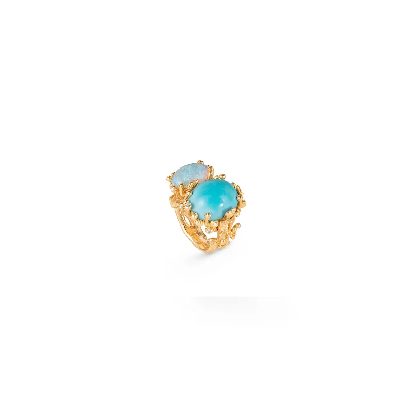 Turquoise Gemstone Rings in 925 Silver with a Southwestern - Inspired Design for a Rustic CharmBoHo Double 18K Gold Ring w. Diamond, Opal & Turquoise