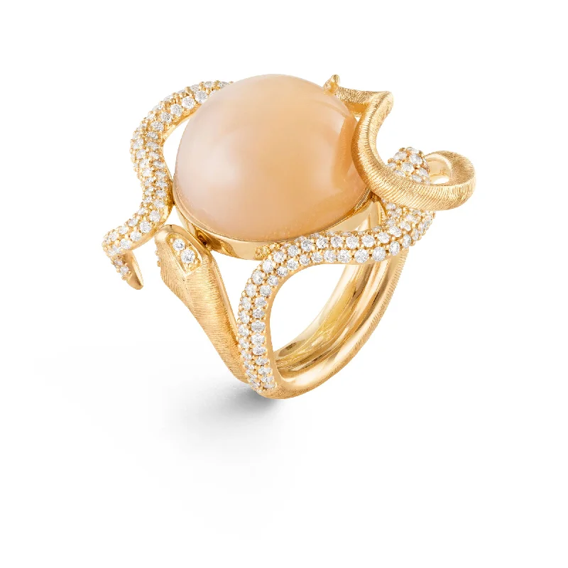 Topaz Gemstone Rings in 10K Gold with a Channel - Set Design for a Contemporary and Durable OptionSnakes Pavé 18K Gold Ring w. Moonstone & Diamonds