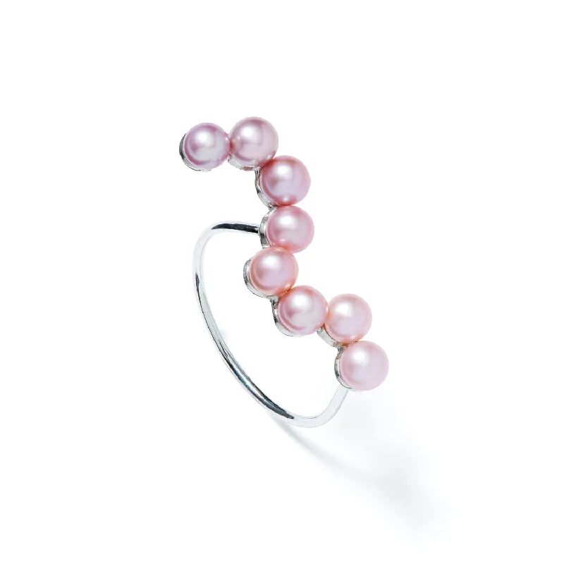 Opal Gemstone Rings in Rose Gold with a Milgrain Edge for a Feminine and Romantic StyleCurves Silver Ring w. Pearls