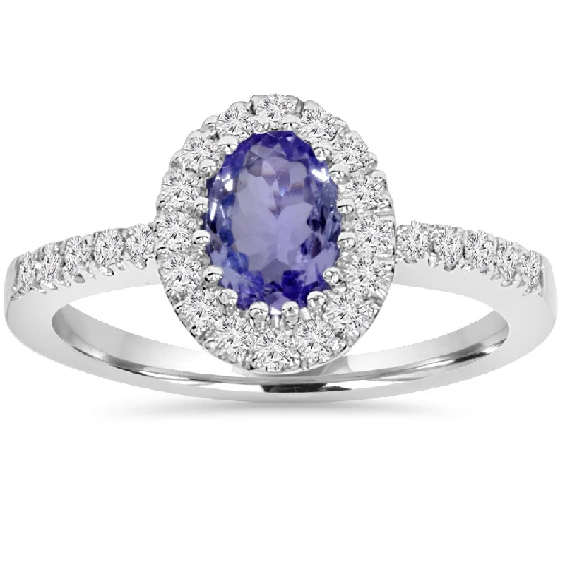 Tourmaline Gemstone Rings in 18K Two - Tone Gold with a Floral - Shaped Setting for a Feminine TouchPompeii3 10K White Gold 1.00 CT Tanzanite Halo Diamond Ring (I-J,I2-I3)