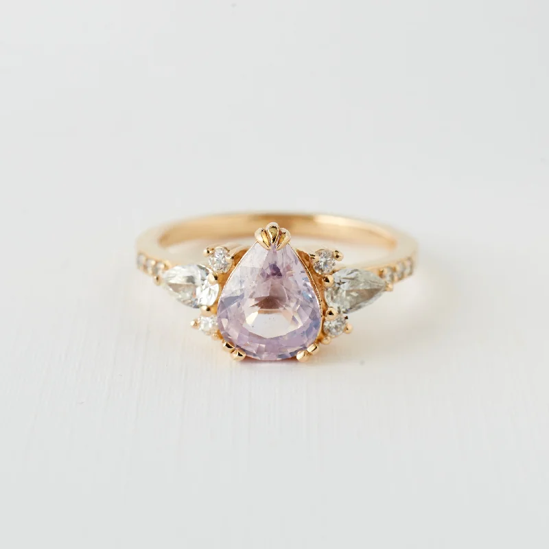 Art Deco Engagement Rings with Geometric Patterns and Baguette - Cut Diamond AccentsRosalind Ring - 2.07 Carat Pink Pear Sapphire