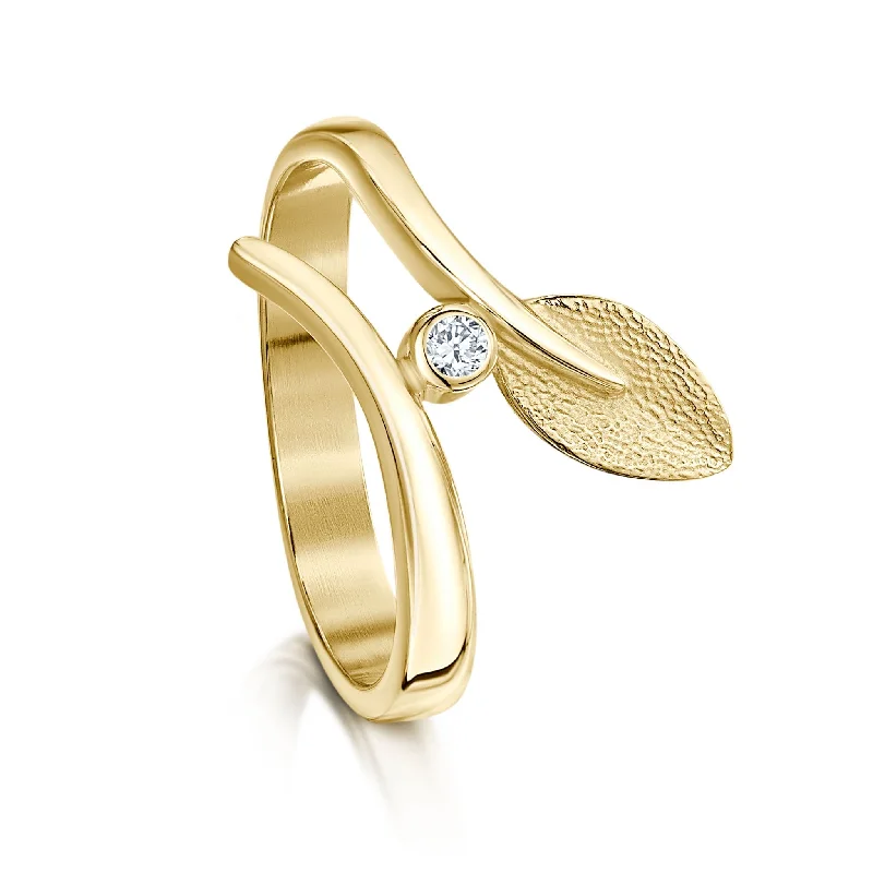 Marquise Cut Engagement Rings with a Channel - Set Diamond BandRowan Leaf Diamond Ring in 9ct Yellow Gold