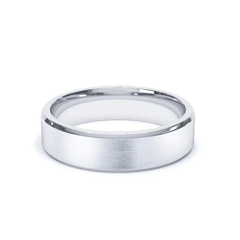 Men's Tungsten Carbide Wedding Bands with a Matte Finish and Grooved Details for a Modern and Durable Option- Bevelled Edge Satin Polish Wedding Ring 18k White Gold