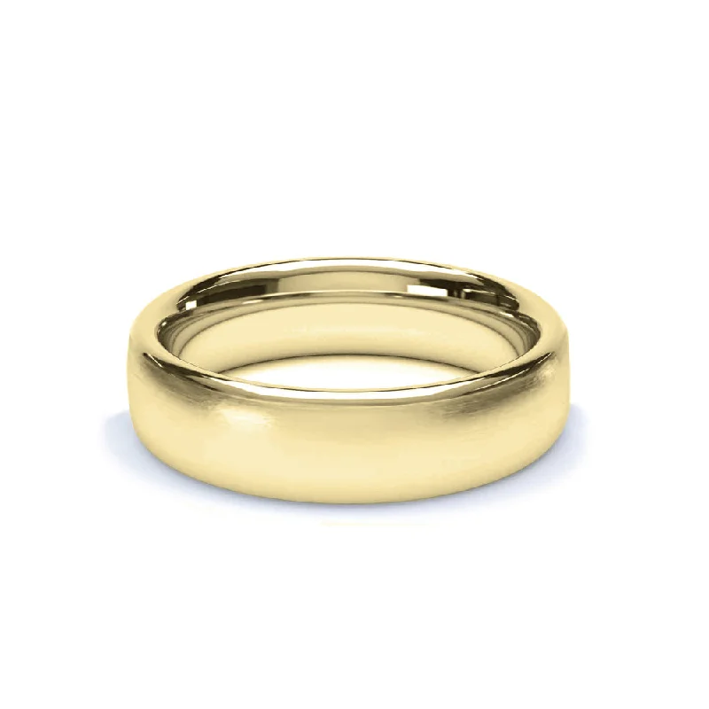 Matte - Black Ceramic Wedding Bands with a Polished Edge for a Sleek and Modern Appearance- Oval Profile Satin Wedding Ring 18k Yellow Gold