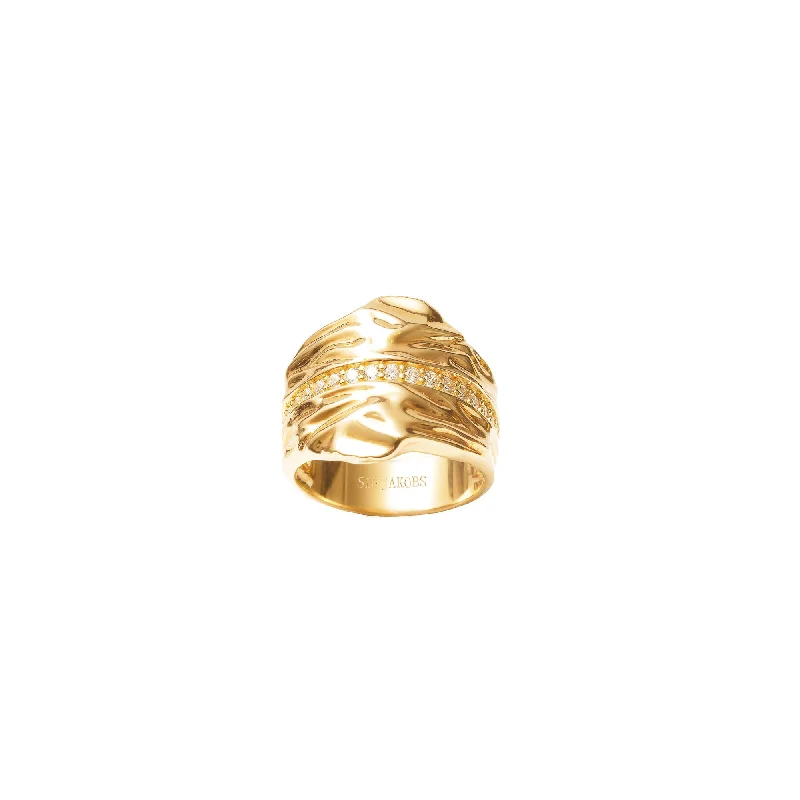 Jasper Gemstone Rings in 18K Gold Vermeil with a Matte Finish for a Subtle and Elegant LookVulcanello Grande Gold Plated Ring w. White Zirconias