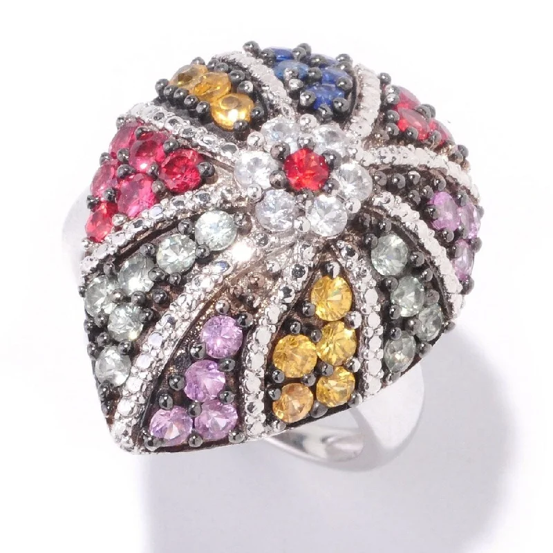 Tourmaline Gemstone Rings in 18K Two - Tone Gold with a Floral - Shaped Setting for a Feminine TouchSterling Silver 1.91Ctw Multi Sapphire Cluster Ring