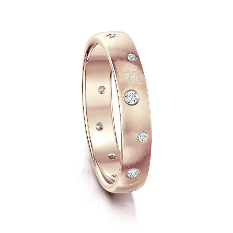 Infinity - Symbol Wedding Bands in Rose Gold with Small Diamonds for a Romantic and Symbolic GestureTraditional 12-diamond 4mm Constellation Ring in 9ct Rose Gold