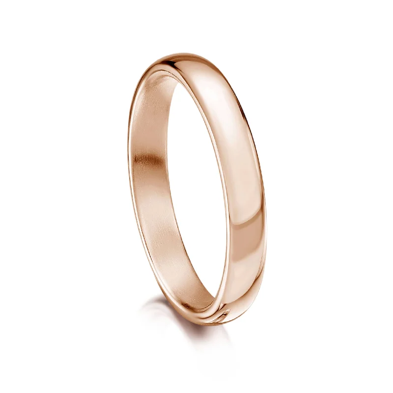 Art Deco - Inspired Wedding Bands with Geometric Patterns in Platinum for a Retro and Glamorous StyleTraditional 3mm Wedding Ring in 9ct Rose Gold