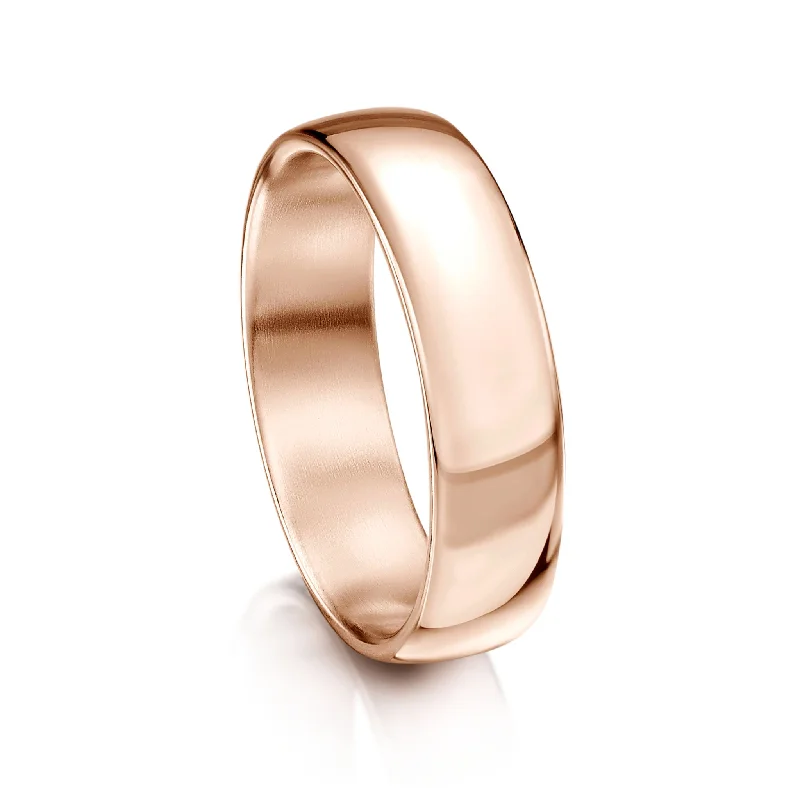 Hammered - Finish Copper Wedding Bands for a Rustic and Handmade - Look AppealTraditional 6mm Wedding Ring in 9ct Rose Gold