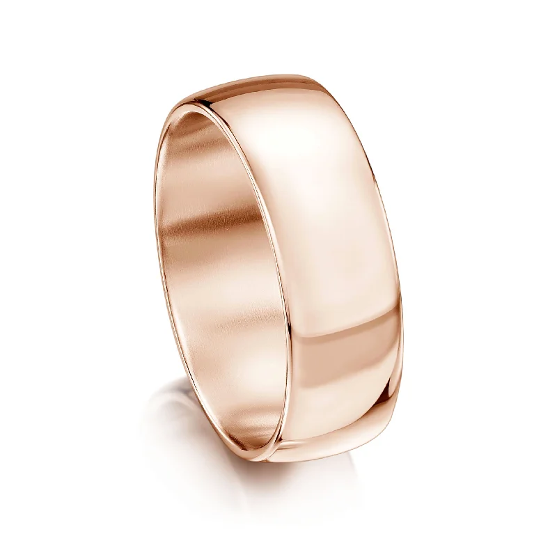 Men's Tungsten Carbide Wedding Bands with a Matte Finish and Grooved Details for a Modern and Durable OptionTraditional 8mm Wedding Ring in 9ct Rose Gold