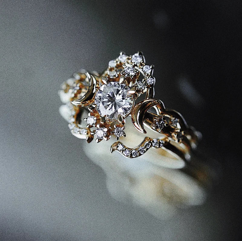 Cathedral - Style Engagement Rings with a Raised Center Stone and Intricate MetalworkDiamond Wandering Star Ring