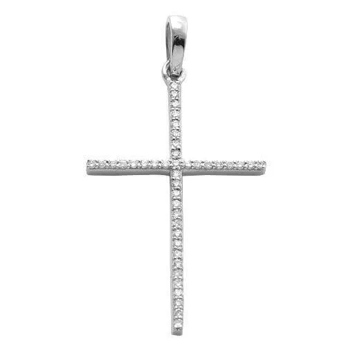 Antique - Inspired Filigree - Worked Cross Pendant Necklace for Religious Ceremonies14KW 0.15CTW DIAMOND THIN CROSS PENDANT