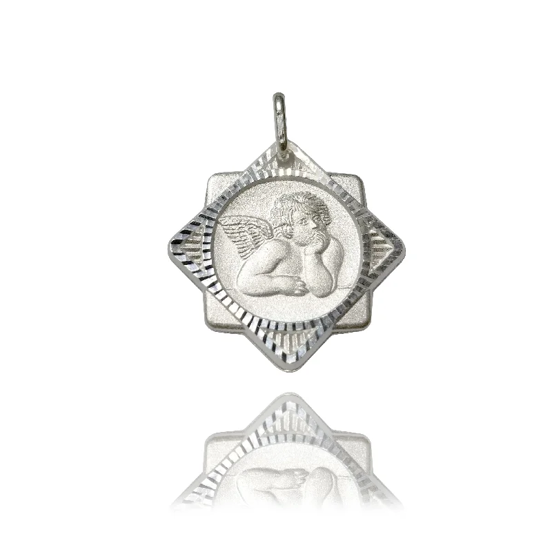 Double - Sided Pendant Necklace with a Photo Insert for Memory - KeepersBaby Angel Pendant (Sterling Silver)