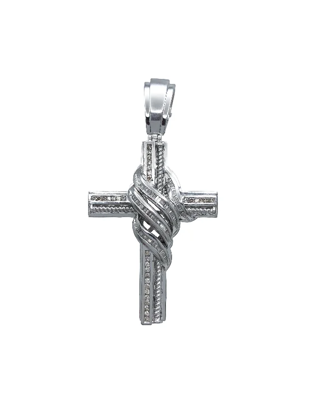 Magnetic - Closure Pendant Necklace with a Hidden Compartment for Secret KeepersRound & Baguette Diamond Cross Pendant (14K)