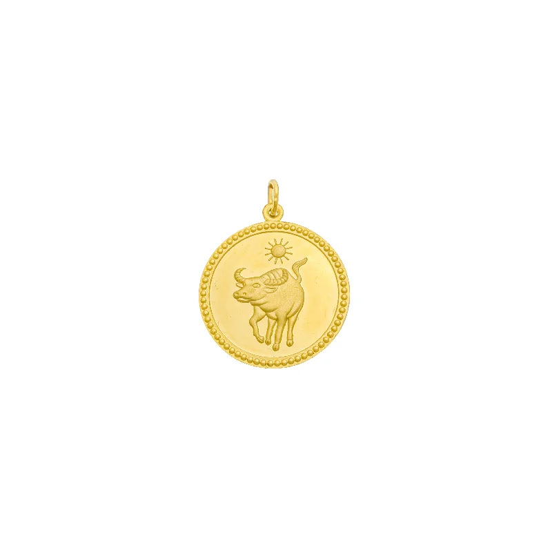 Statement - Making Large - Gemstone - Studded Geometric Pendant Necklace for Evening PartiesChinese Ox/ Cow (牛) Zodiac Sign Round Medallion Pendant (24K)