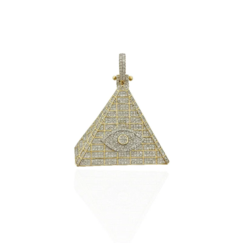 Magnetic - Closure Pendant Necklace with a Hidden Compartment for Secret KeepersDiamond Pyramid mountain egyptian eye Pendant (10K).