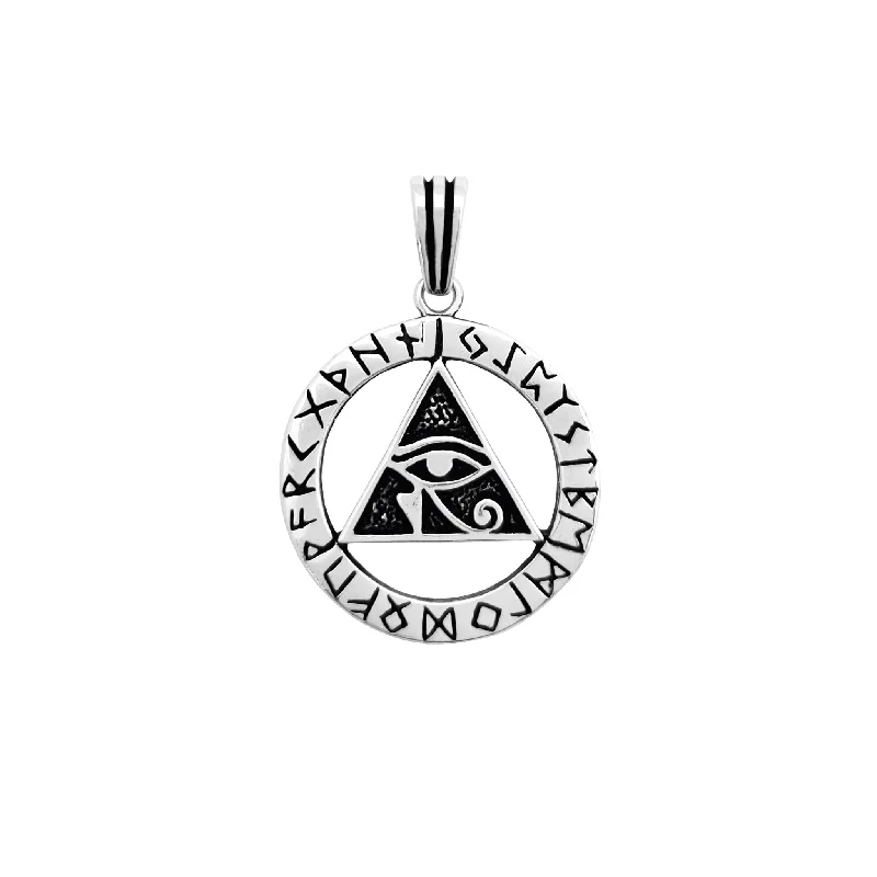 Hypoallergenic Stainless Steel Dog Tag Pendant Necklace for Active MenEgyptian Eye of Horus Symbol Pyramid Ancient Alphabet Script Pendant (Silver)