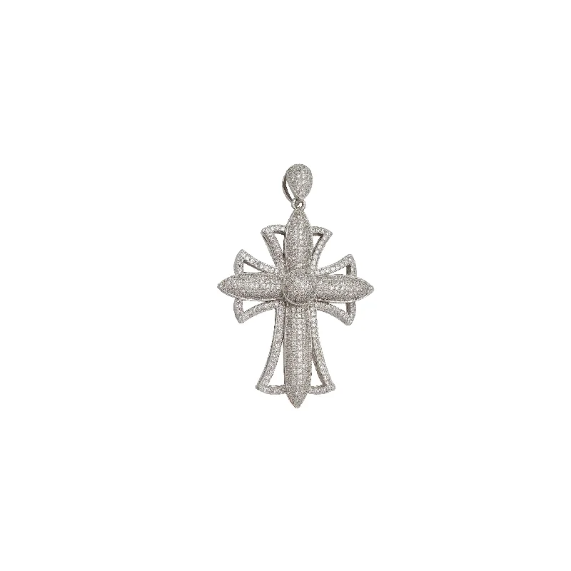 Magnetic - Closure Pendant Necklace with a Hidden Compartment for Secret KeepersIce-Out Cross Fancy pendant (Silver)