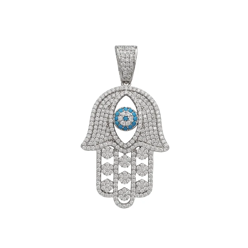 Cross - Stitch - Embroidered Floral Pendant Necklace for Handicraft AficionadosIced-Out Hamsa Hand Pendant (Silver)