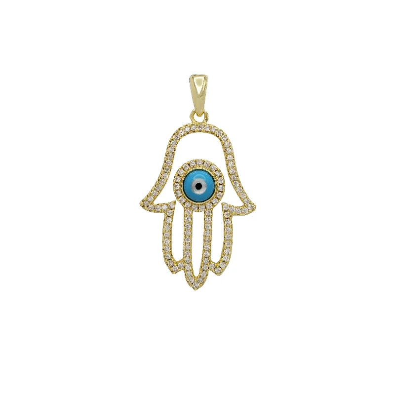 LED - Illuminated Moon Pendant Necklace for Nighttime EventsIced-Out Hamsa Hand Pendant (Silver)