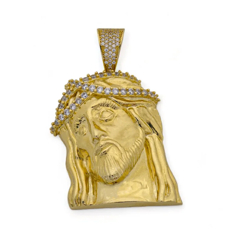 Antique - Brass - Finished Compass Pendant for Travelers and ExplorersIced-Out Mournful Jesus Head (14K)