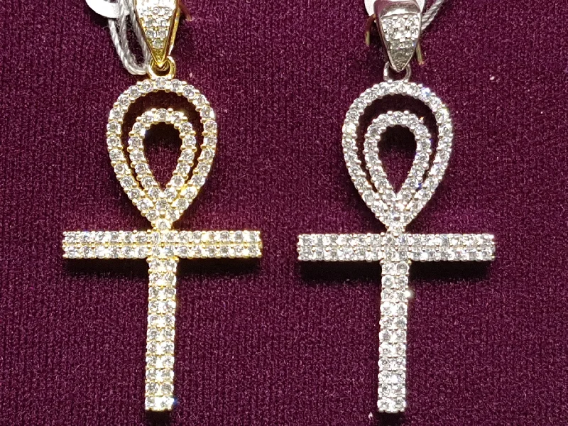 Antique - Inspired Filigree - Worked Cross Pendant Necklace for Religious CeremoniesIced-Out Pave Ankh Pendant (Silver)