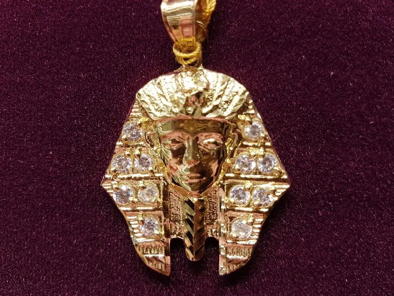 Pave - Set Cubic Zirconia Crown Pendant Necklace for Little Princess - Themed Birthday PartiesIced-Out Pharaoh Bust Pendant 10K