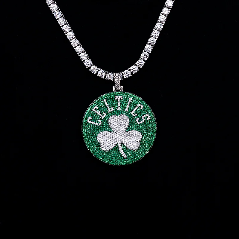 Double - Sided Pendant Necklace with a Photo Insert for Memory - KeepersLarge Boston Celtics Official NBA Logo Pendant