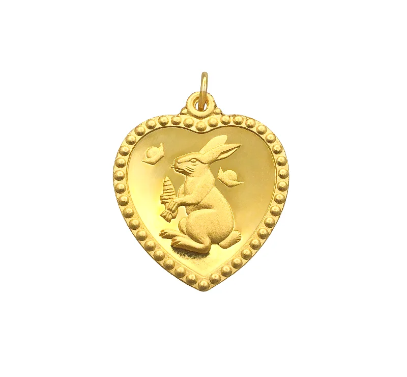 Magnetic - Closure Pendant Necklace with a Hidden Compartment for Secret KeepersLucky Heart Shape Chinese Rabbit Year Pendant (24K)