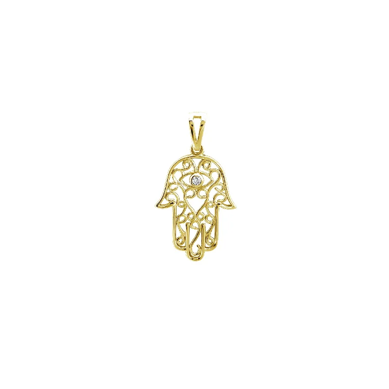 Customized Birthstone Pendant with Engraved Name for a Personalized TouchOutline Hamsa Hand Pendant (14K)