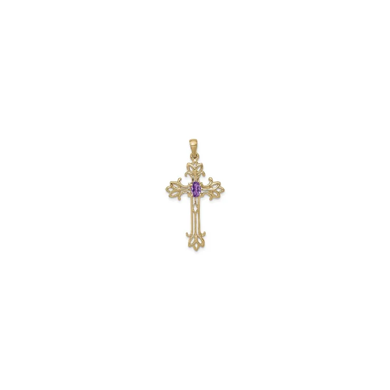 Gothic - Style Skull Pendant with Red Enamel Accents for Alternative FashionOval Purple Stone Fleur De Lis Cross Pendant (14K)