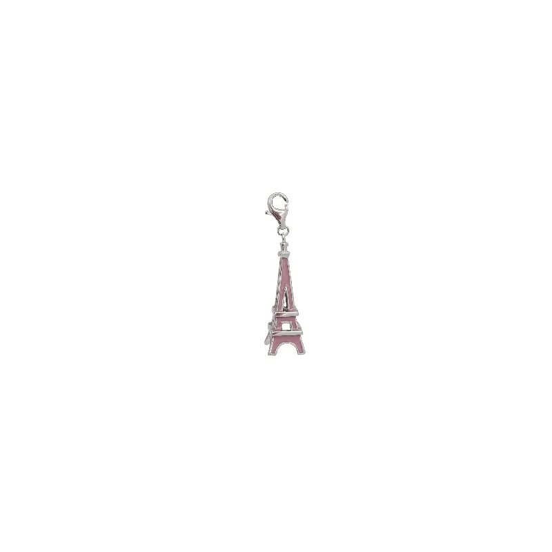 Magnetic - Closure Pendant Necklace with a Hidden Compartment for Secret KeepersPink Color Eiffel Tower Pendant (Silver)