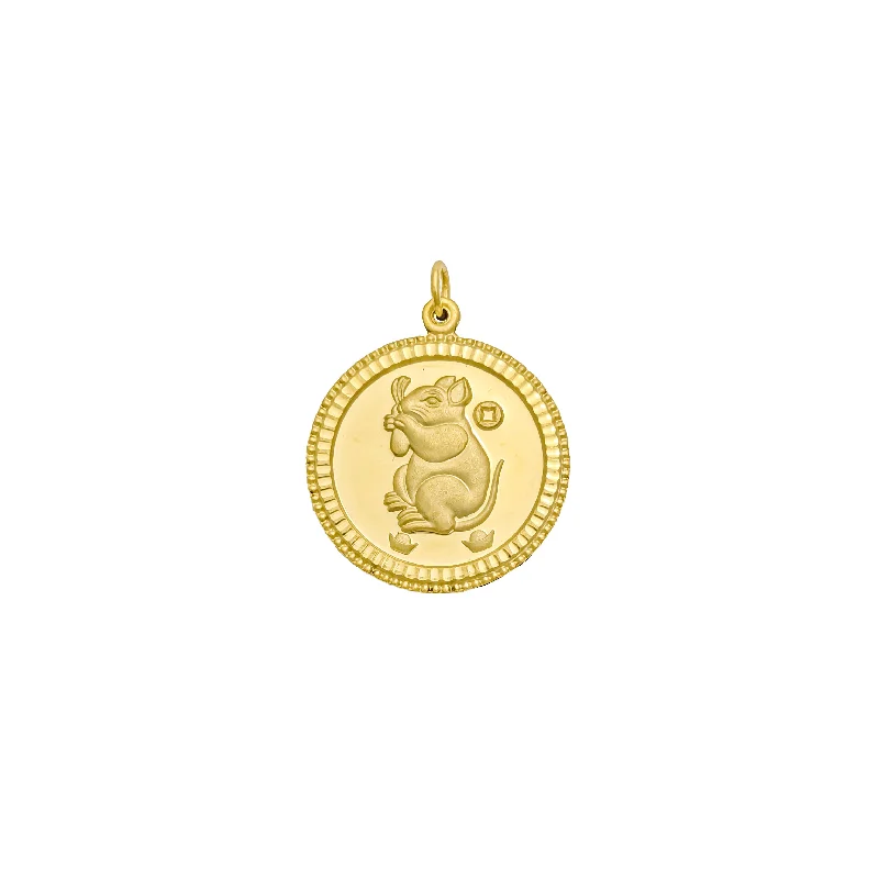 Magnetic - Closure Pendant Necklace with a Hidden Compartment for Secret KeepersHappiness [鼠] Round Medallion Rat Pendant (24K)