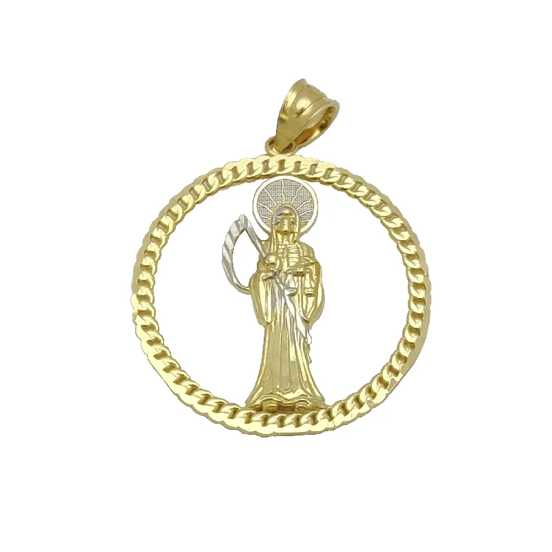 Mother - of - Pearl Inlaid Seahorse Pendant for Beach LoversSanta Muerte Cuban Link Frame Pendant (14K).