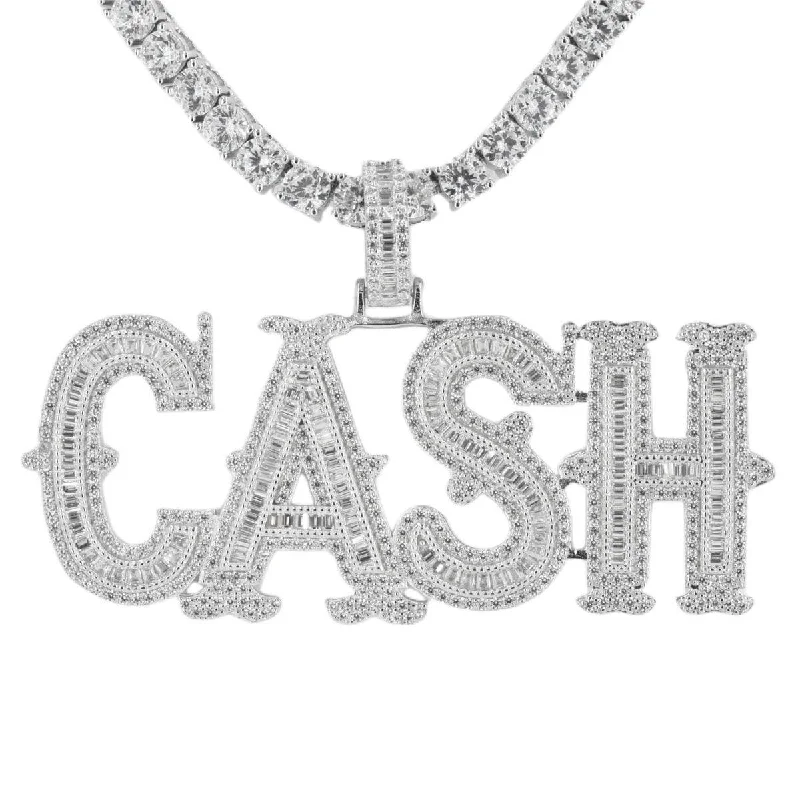 Pave - Set Cubic Zirconia Crown Pendant Necklace for Little Princess - Themed Birthday PartiesSilver and CZ ‘CASH” Pendant and Chain Bundle