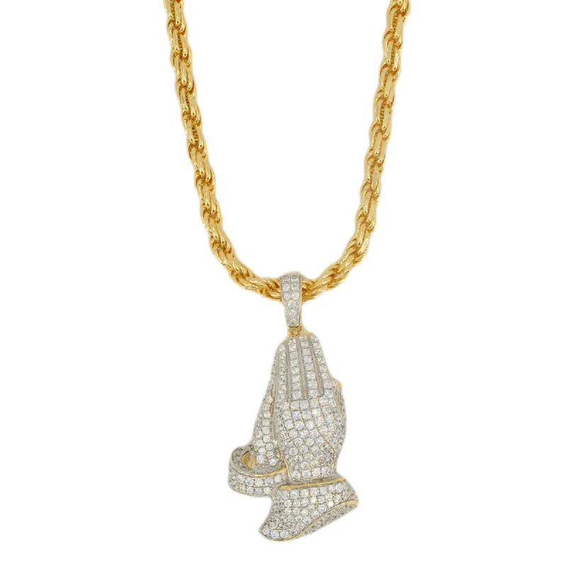 Statement - Making Large - Gemstone - Studded Geometric Pendant Necklace for Evening PartiesSilver Gold Plated CZ Praying Pendant and Solid Chain Combo Flash