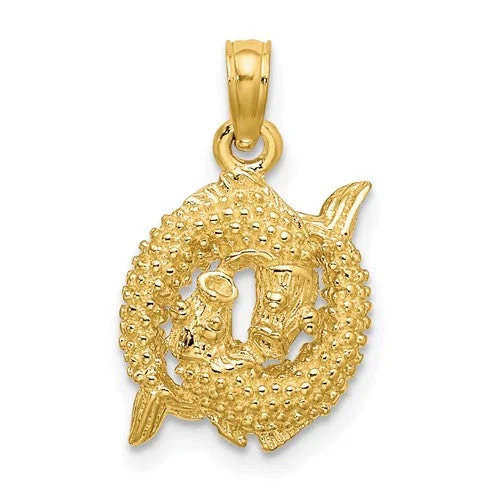 Rhinestone - Encrusted Crown Pendant for Little Girls' Dress - UpTextured Pisces Zodiac Pendant (14K)