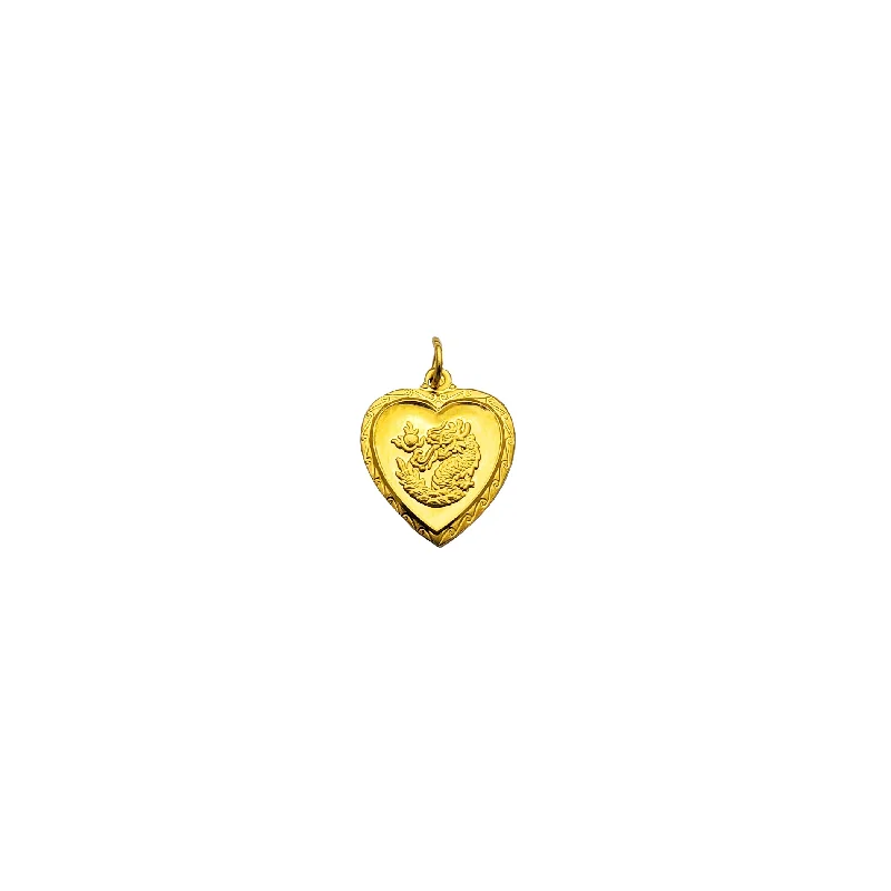 Statement - Making Large - Gemstone - Studded Geometric Pendant Necklace for Evening PartiesYellow Gold Heart Shape Dragon Pendant (24K)