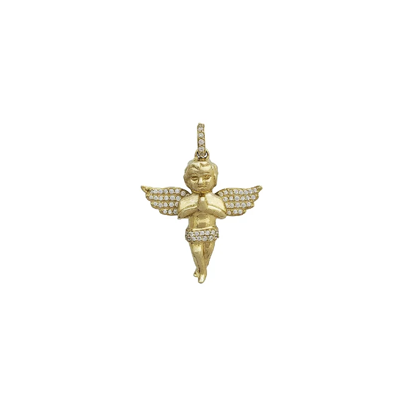 Dainty Gold - Plated Angel Wing Pendant Necklace for Sensitive Skin OwnersZirconia Baby Angel 3D Pendant (10K)