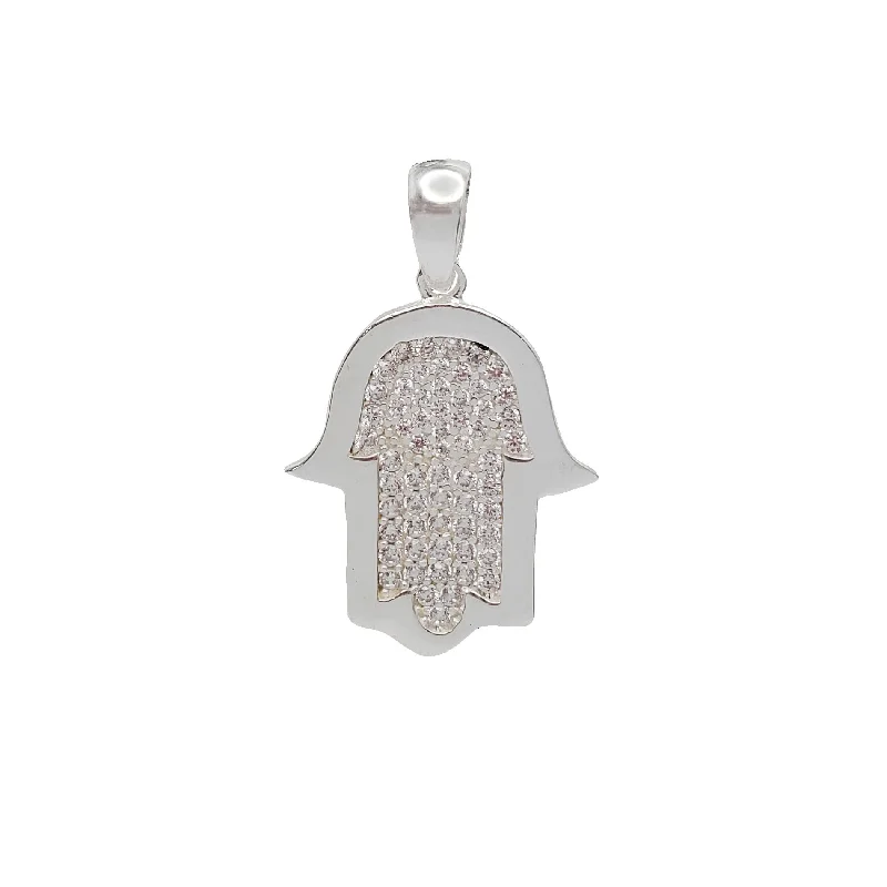 Double - Sided Pendant Necklace with a Photo Insert for Memory - KeepersZirconia Hamsa Hand Pendant (Silver)