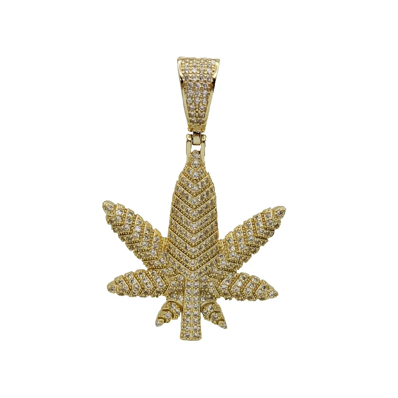 Statement - Making Large - Gemstone - Studded Geometric Pendant Necklace for Evening PartiesZirconia Marijuana Leaf Pendant (Silver)